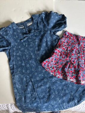 Girls Crewcuts Denim Dress Sz 10 and Blue Floral Skirt Sz 8